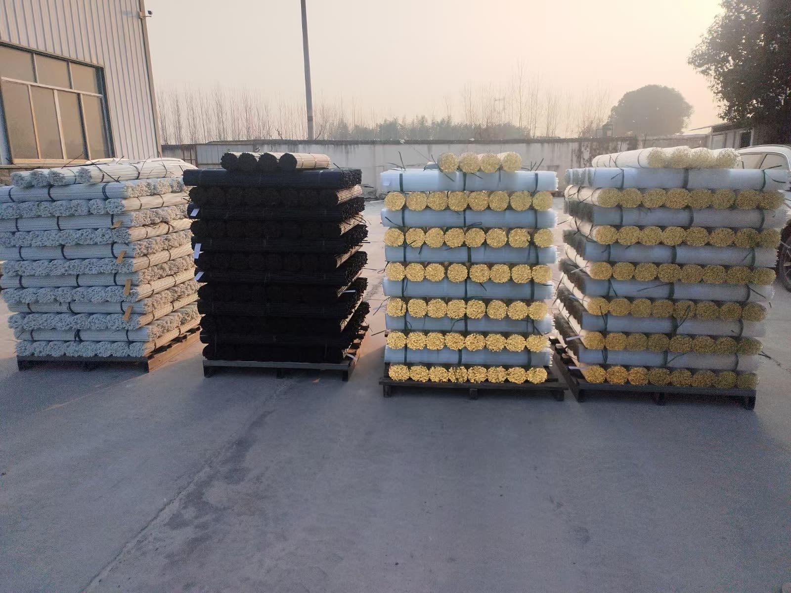 Glass rod factory bundles tied with plastic rope